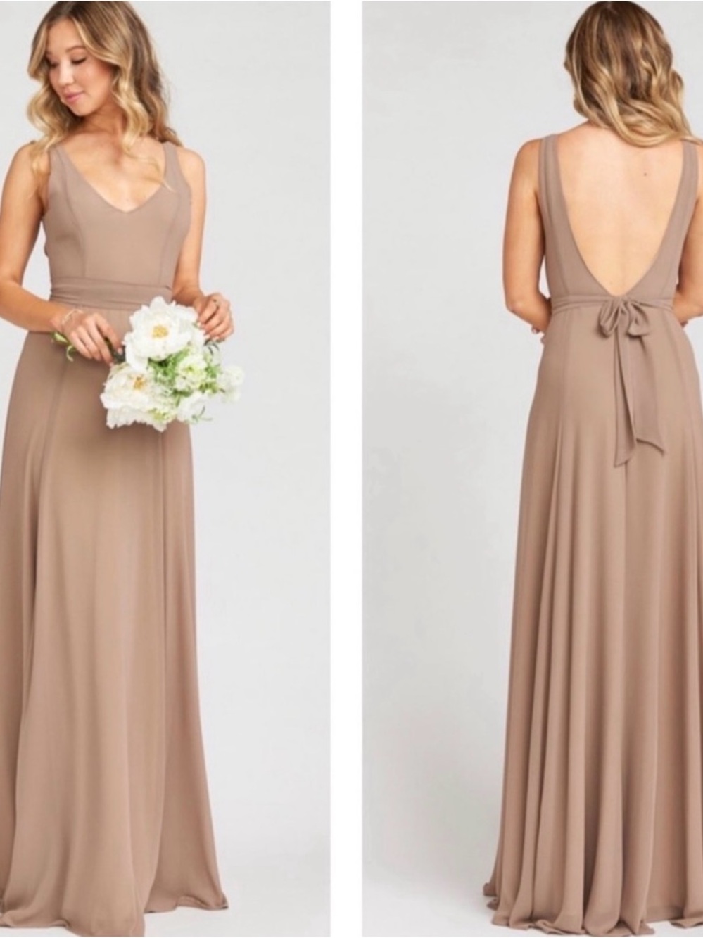 Show Me Your MuMu Jenn Prom Bridesmaid Gown Tan Sz XS Wedding Minimalist Flowy
